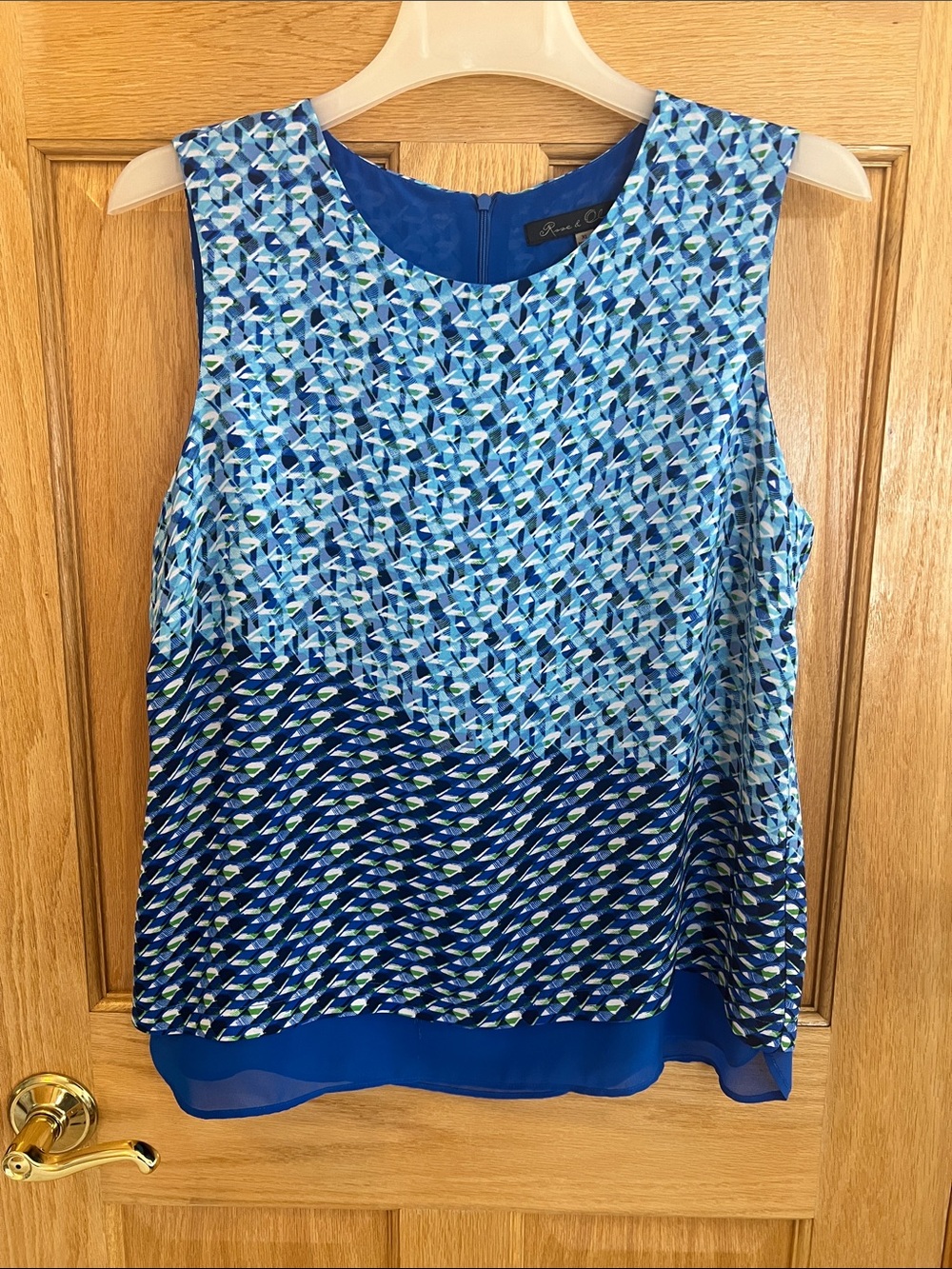 Rose & Olive Blue Geometric Print Layered Tank - Vibrant Blue